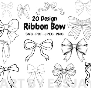 Ribbon Bow Svg Bundle, Hand Drawn Bow Clipart, Hair Bow Svg, Bow Svg, Bow Png, Coquette Bows Svg, Ribbon Bow Outline Svg, Digital Download