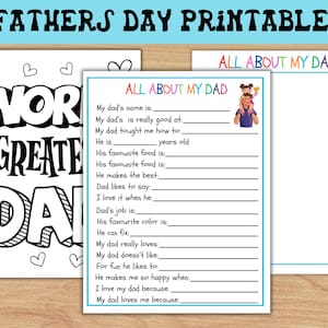 Tutto su mio padre - Stampabili, Regalo per la Festa del Papà, Regalo per papà, Biglietto per la Festa del Papà da compilare, Festa del Papà per bambini, Stampabili per la Festa del Papà in PDF