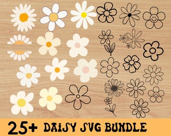 25 Daisy Svg Bundle, Clipart Daisy flower, Daisy Flowers SVG, T-shirt Daisy Flower SVG, Wiosna Lato SVG, Retro Flower SVG, Kontur Daisy SVG