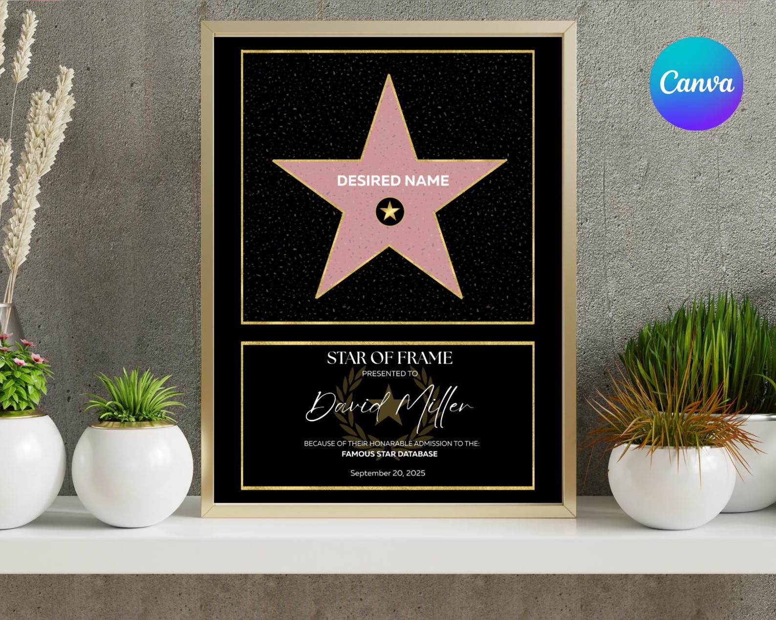 Editable Hollywood Star of Fame, Custom Poster, Custom Text