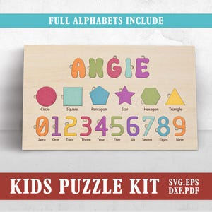 Name Zahlen Formen Puzzle Laser Cut Dateien, Vorschule SVG, Kinder lernen digitale Schnittdateien, Glowforge digitaler Download, Kinder Namen Puzzle dxf