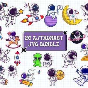 20 Astronauten-Svg-Bundle, Astronaut mit Rakete svg, Kid Astronaut svg, Universum svg, Spaceman svg, Weltraum SVG, Astronaut-T-Shirt-Designs svg