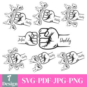 Vaderdag vuist hobbel set png, vader vuist hobbel SVG, Vaderdag ontwerp, baby peuter kind vader vuist hobbel, bewerkbare naam SVG, familie SVG