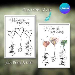 Cadeau en espèces pour anniversaire, réalisation de rêves, cadeau de dernière minute pour anniversaire PDF à télécharger immédiatement, cadeau, cadeau d'anniversaire, modèle de cadeau en argent