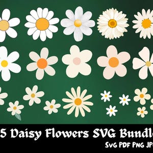 Pacchetto SVG di fiori di margherita, file di ritaglio di fiori retrò, clipart di fiori, SVG di margherite alla moda, SVG di fiori carini, maglietta con margherite, SVG di margherite
