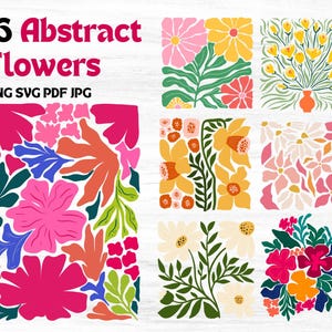 Pacchetto PNG e SVG di fiori astratti, SVG di fiori retrò, SVG di fiori boho, PNG floreale, SVG di fiori danesi, SVG di fiori alla moda, Camicia floreale boho