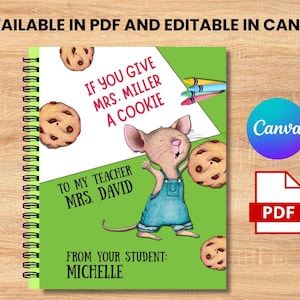 Se você der um biscoito ao seu professor, presente de agradecimento ao professor no final do ano, modelo de livro de presentes para professores, Canva editável, download instantâneo