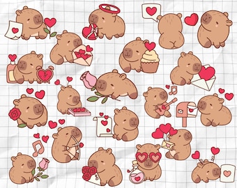 Schattig capibara PNG bundel Svg, capibara digitale stickers, capibara liefdevolle Svg, liefdevolle capibara Clipart, kawaii capibara Clipart, shirt afdrukken