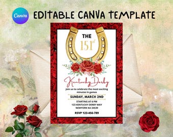 Editable Kentucky Derby Party Invitation, Printable Invite, Phone Digital Invite, Edit in Canva, Most Exciting Two Minutes in Sports Evite