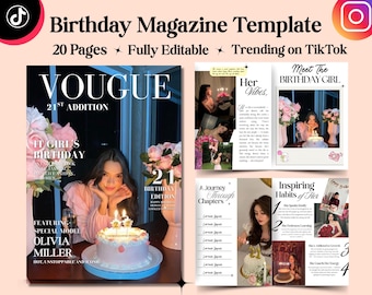 Vougue Birthday Magazine Template for Friends, Personalized Girl Birthday Keepsake, Custom Birthday Magazine, Birthday Gift For Friends Gift