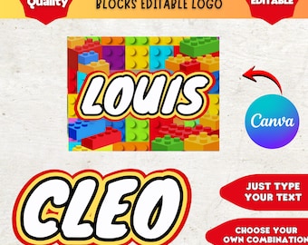 Building Blocks Editable Logo | Custom Font | Personalized PNG | Birthday Decor (Canva Digital Download)