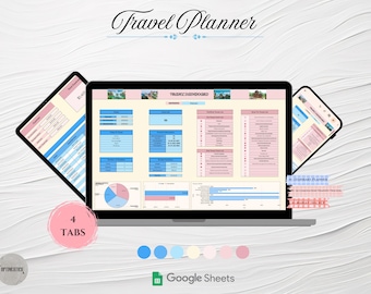 Modello di pianificatore di viaggio definitivo Organizzatore di viaggi Pianificatore di itinerario Budget di viaggio digitale Elenco di controllo del viaggio di vacanza in Foglio Google