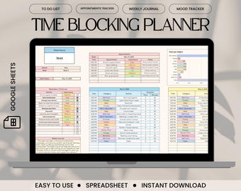 Plantilla minimalista de planificador semanal con bloqueo de tiempo en Google Sheets. Planificador digital con bloqueo de tiempo. Plantilla de organizador de gestión del tiempo. Hoja de cálculo.