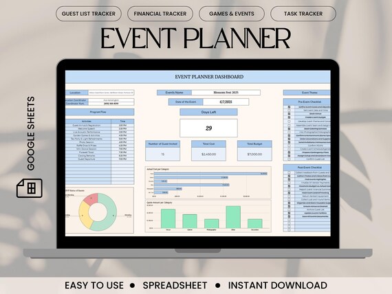 Minimalist Event Planner Template in Googlesheet Event Organizer Sheet Template for Company Event Baby Shower etc with Vendor Budget Tracker