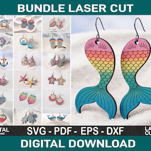 Paquete de pendientes Ocean Vibes SVG cortados con láser, pendientes Ocean Life SVG cortados con láser, pendientes Glowforge cortados con láser, joyas de playa de verano cortadas con láser