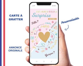 Fille ou garçon Carte à gratter digitale à personnaliser annonce sexe bébé personnalisable surprise à distance originale en ligne numérique