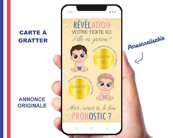 Girl Version Digital scratch card to personalize baby gender reveal announcement customizable original surprise online digital