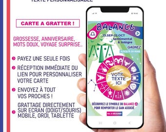 Carte à gratter digitale à personnaliser annonce grossesse personnalisable surprise à distance originale en ligne numérique astro balance