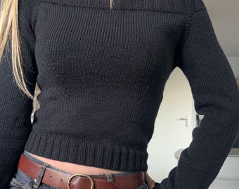 Eclipse Top Knitting Pattern | Off-Shoulder Fitted Sweater | Y2K | Modern Knit PDF Pattern