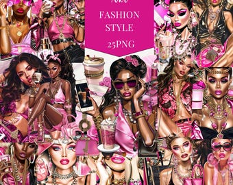 Chic Mode Mädchen Clipart Bundle | Stilvolle digitale Illustrationen für Planer, Sticker, Blogs & Branding