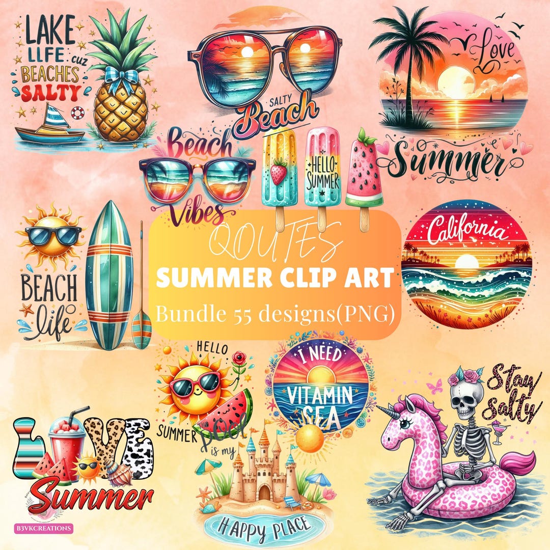 Summer Quotes Clip Art Bundle: Beach Vibes Pngs (digital Download - Etsy