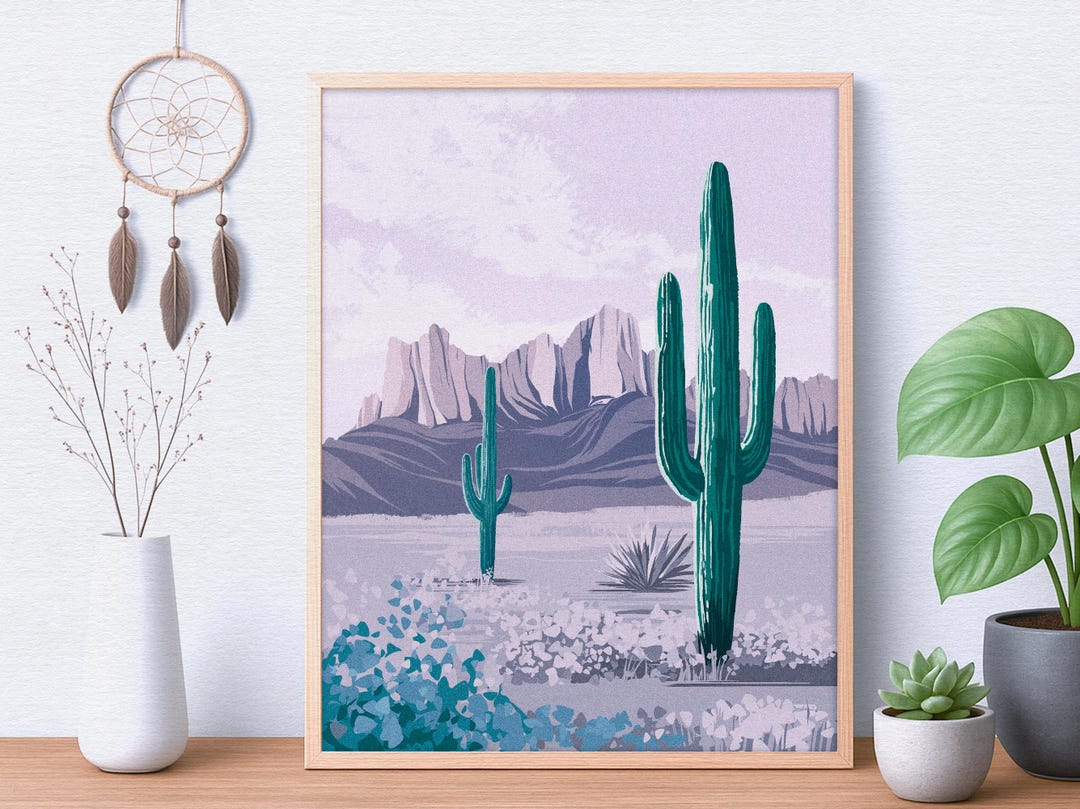 Desert Cactus Wall Art, Saguaro Desert Landscape Print - Etsy