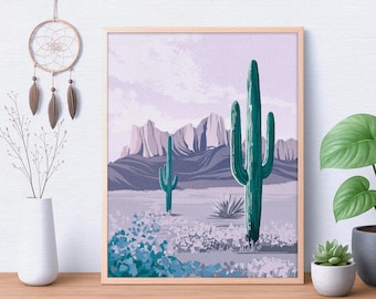 Desert Cactus Wall Art, Saguaro Desert Landscape Print