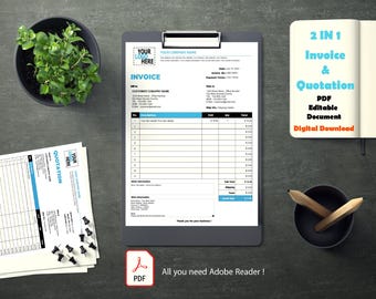 Digital professional editable business invoice and Quotation, PDF format, just edit, print or send as PDF