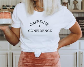 Funny Coffee Lover T Shirt Caffeine & Confidence Coffee Shirt Caffeine Addict Tee Coffee Vintage Shirt Gift Coffee Lovers Barista Tee