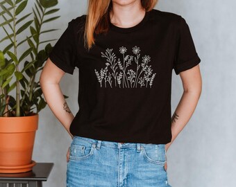 Floral Graphic T Shirt Aesthetic Flower Shirt Design Cottagecore Tee Vintage Botanical Print Nature Lover Gift Soft Comfort colors Tee Gift
