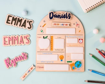 Tablero de madera para el primer día de clases, letrero de regreso a clases, letrero para el primer y último día de clases, letrero para el primer día de clases en jardín de infantes.