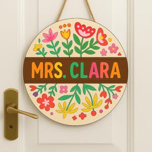 Aangepaste 3D leraar deurhanger, cadeau voor leraar, bloemen leraar naam deurhanger, klasdecor, terug naar school cadeau, welkomstbord leraar