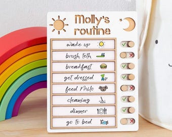 Personalized Wooden Daily Routine Chart, Visual Schedule, Daily Tasks, Daily Responsibility Board, Kids Chore Chart, Daily Rhythm Cards