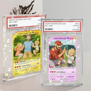 Presente personalizado para o Dia dos Pais, placa de acrílico com foto em estilo de carta colecionável de anime, presente de pai gamer para filho, presente personalizado para novo pai ou marido