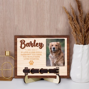 Personalized Pet Memorial Wood Frame With Collar Holder, Custom Dog Loss Gift, Wooden Pet Sympathy Sign, Cat Dog Memorial Gift, Pet Keepsake