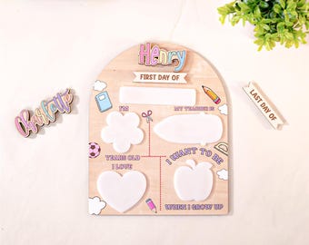 Letrero personalizado para el primer y último día de clases, letrero de regreso a clases, letrero para el primer día de clases en jardín de infantes, tablero de madera para el primer día de clases.