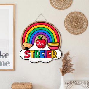 Custom 3D Teacher Door Hanger, Gift For Teacher, Rainbow Pencil Teacher Name Door Hanger, Classroom Decor, Back To School Gift, Welcome Sign