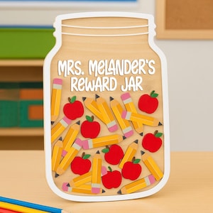 Magnetic Reward Jar with Apples and Pencils Tokens, Kids Behavior, Personalized Reward Jar, Gifts for Kids, Reward Jar with Custom Kids Name