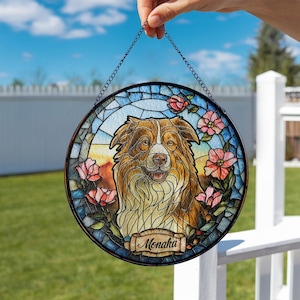 Custom Dog Portrait Stained Glass Suncatcher, Pet Memorial Stained Glass Photo Suncatcher, Dog Memorial Gift, Dog Loss, Pet Loss Gift
