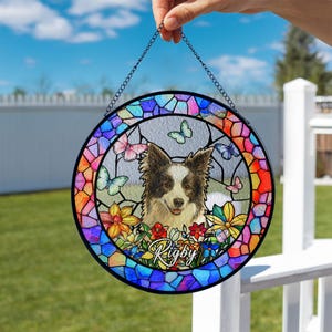 Custom Pet Portrait Stained Glass Suncatcher, Stained Glass Dog Memorial, Custom Dog Portrait from Photo, Sympathy Gifts, Stained glass dog