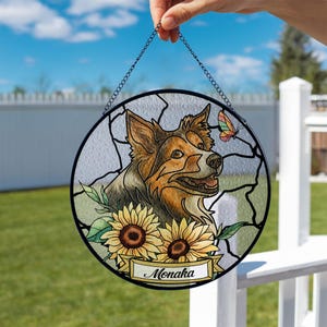 Custom Pet Portrait Stained Glass Suncatcher, Stained Glass Dog Memorial, Custom Dog Portrait from Photo, Sympathy Gifts, Stained glass dog