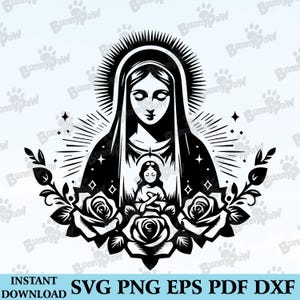 Our Lady of Guadalupe Svg, Virgin Mary with Roses, Virgen de Guadalupe, Religious Symbolism, Christian Gift Svg, Png, Digital file