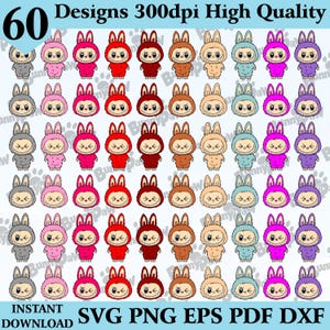 Labubu Designs SVG-bundel, Labubu Clipart, Labubu PNG, Labubu Vector, Cartoon Karakter SVG, Cricut Cut-bestanden, Digitale Download