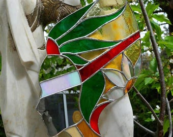 Espelho de vidro colorido | Espelho de vidro colorido Boho | Espelho de vidro decorativo | Espelho de flor pendurado | Vitral de flores | Espelho de parede floral