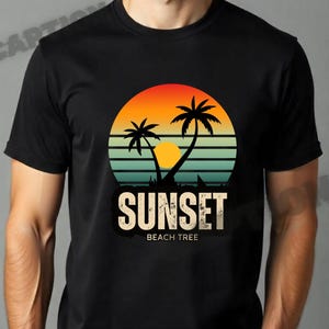 Sunset Palm Tree Beach T-Shirt Design | Digital Download Jpg Png Pdf Svg-Caption by Ham