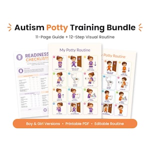 Autism Potty Train Visuals, 12-Step Bathroom Routine and 11-Page Training Guide