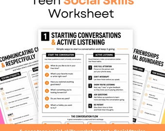 Teen Social Skills Worksheets, Autism ADHD Communication Activities With Emotion Regulation PDF