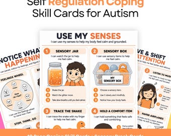 Autism Coping Cards, 52 Printable Self Regulation & Sensory Break Cards for Kids