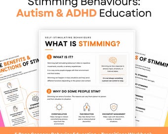 Autism Stimming & Transition Support Workbook, ADHD Sensory Behaviour Education, Self-Regulation and Change Coping Printable