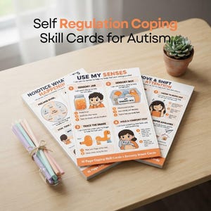 Autism Coping Cards, Printable Visual Supports with Sensory Break Strategies shown in an AI-generated listing photo